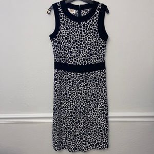 EUC Stretchy Talbots White and Black Spot Midi Dress with Zipper Closure size 10